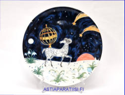 ARABIA, seinlautanen, horoskooppi aihe Oinas,Design:Dorrit von Fieandt,1990-luku,Mitat n. 20 cm,1kpl.110/kpl,( Tuote nro 312AM )